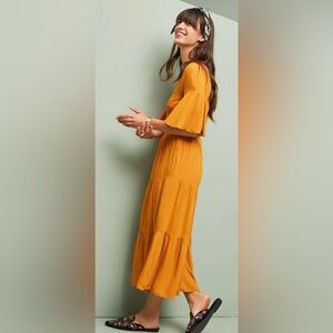 Anthropologie Faithful the Brand maxi tiered dress‎ orange yellow Thanksgiving 6